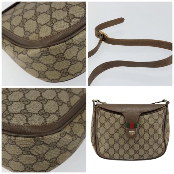 GUCCI GG Supreme Web Sherry Line Shoulder Bag PVC Leather Beige Red - Picture 11 of 15